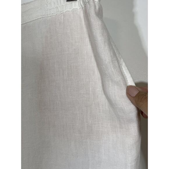 J Jill Pants Women's Size Large White 100% Linen Flat Front Pull On Crop Pockets - Picture 4 of 11